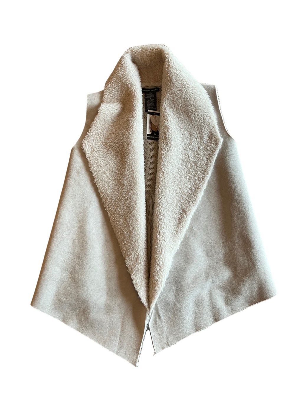 Chelsea & Theodore Mixed Media Ivory Faux Fur Vest NWT Size M